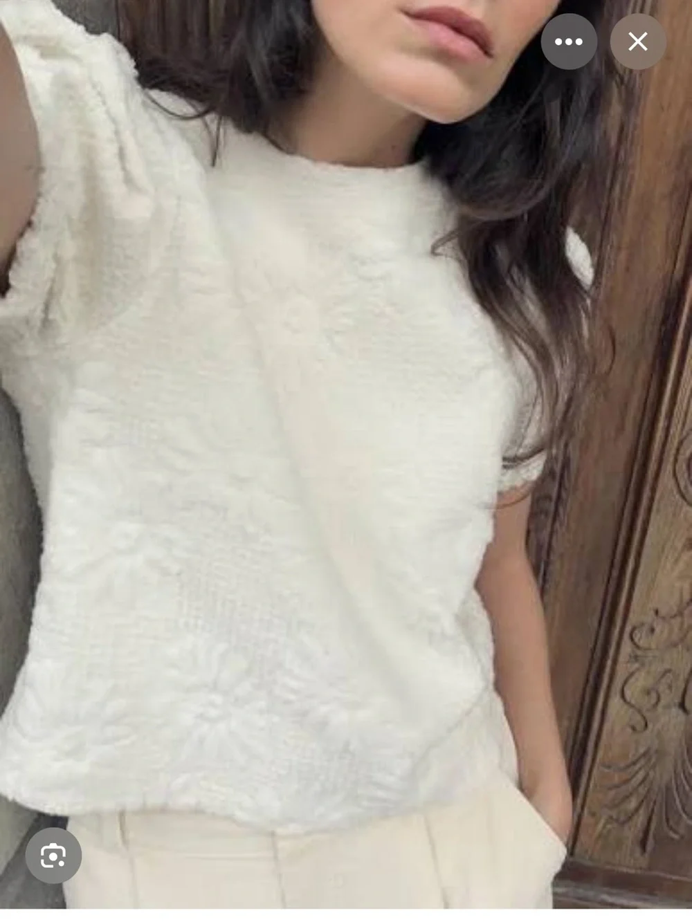 Zara Cream Textured Puff-Sleeve Blouse
